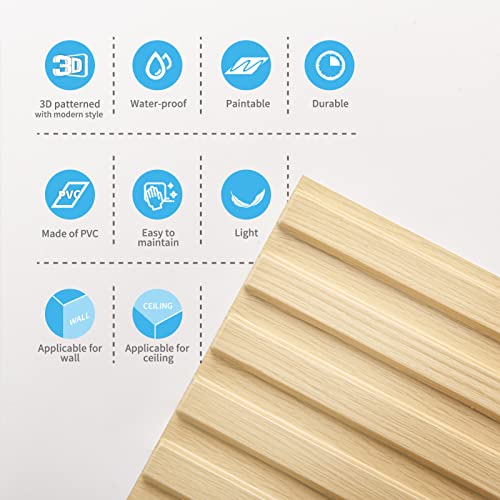 Art3d 3D Fluted Textured Slat Wall Panels, 19.7 x 19.7 in, 12-Pack, Oak - color: Square - Oak, size: 19.7 x 19.7in.