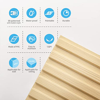 Art3d 3D Fluted Textured Slat Wall Panels, 19.7 x 19.7 in, 12-Pack, Oak - color: Square - Oak, size: 19.7 x 19.7in.