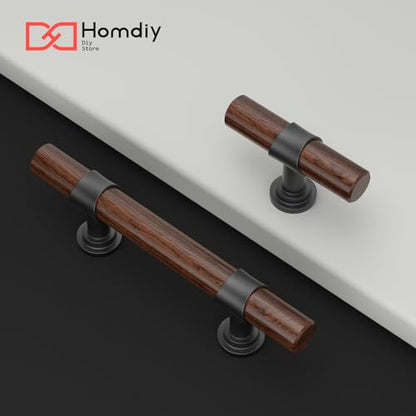 homdiy 10 Pack 3 Inch Hole Center Wood Cabinet Pulls Black Cabinet Handles - color: Walnut Wood Grain& Black, size: 3 in Hole Centers