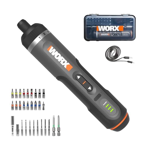 WORX Cordless Screwdriver, 4V 30-Piece Accessory Kit, WX242L - color: Black/Silver, size: 9.53"L*4.92"W*2.44"H