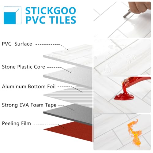 STICKGOO 10-Sheet Backsplash Peel and Stick Subway Tile(Thicker Design) - color: Glossy Dolomite White