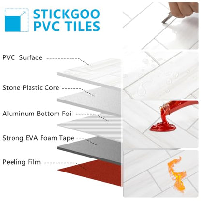 STICKGOO 10-Sheet Backsplash Peel and Stick Subway Tile(Thicker Design) - color: Glossy Dolomite White