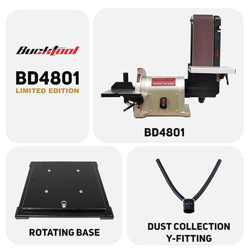 BUCKTOOL Rotating Base Belt Disc Sander with Y-Fitting,4x36" Belt,8" Disc - size: 3/4 HP & 4"x36" & 8" & Rotating Base