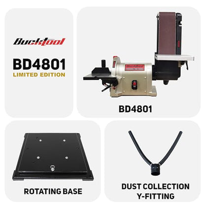 BUCKTOOL Rotating Base Belt Disc Sander with Y-Fitting,4x36" Belt,8" Disc - size: 3/4 HP & 4"x36" & 8" & Rotating Base
