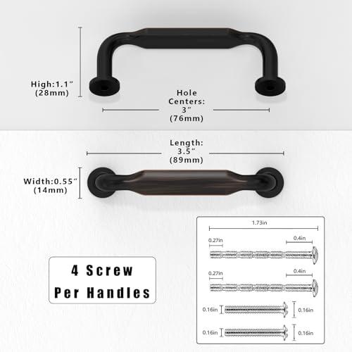 10 Pack Oil Rubbed Bronze Cabinet Pulls 3 Inch(76mm) Kitchen Cabinet Handles Solid Zinc Alloy Cabinet Hardware Drawer Pulls - color: Oil Rubbed Bronze, size: 3" Hole Center