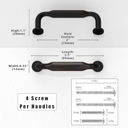 10 Pack Oil Rubbed Bronze Cabinet Pulls 3 Inch(76mm) Kitchen Cabinet Handles Solid Zinc Alloy Cabinet Hardware Drawer Pulls - color: Oil Rubbed Bronze, size: 3" Hole Center