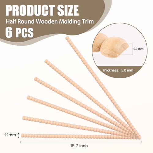 Wood Bobbin Trim Molding Beaded Wood Trim 15.7 Inch Long - size: 11mm