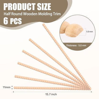 Wood Bobbin Trim Molding Beaded Wood Trim 15.7 Inch Long - size: 11mm