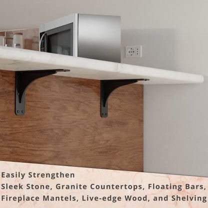 Starby Gladiator Series Solid Heavy Duty Welded 500 Lb Low Profile Granite Countertop Support Shelf Brackets Floating Shelf Discrete Slim 500 LB Capacity (2 Pack) (7" x 9" x 2.5") - size: 7" x 9" x 2.5"