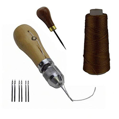 JC Performance Leather Sewing Awl Quick Stitch Repair Tool Set Heavy Duty Thread (with Awl, Dark Brown) - color: Dark Brown, size: With Stab Tool