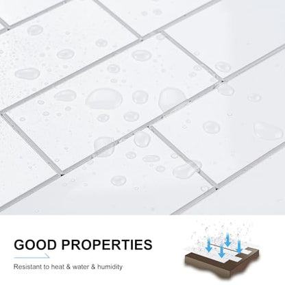 Peel and Stick Backsplash Tile, 20 Sheets White Subway Tile, 13.5" x 5.8" 3D PVC Self Adhesive Wall Tile for Kitchen, Bathroom, Fireplace, RV - color: White-white