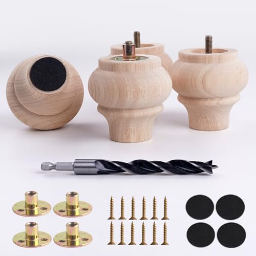 3 Inch Wood Furniture Legs Set of 4 Heavy Duty - Solid Wooden Legs Replacement for Couch, Sofa, Table, Cabinet,Ottoman - Wooden Feet for Furniture (Unfinished, 3” Height) - color: Unfinished, size: 3 Inch