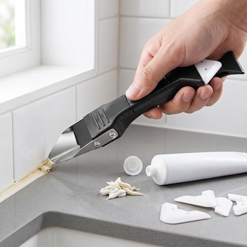 Grout Scraper Tool 3-in-1 Silicone Caulking Tools Caulk Remover Tool with 5 Replaceable Silicone Pads Sealant Finishing Tool (Black)