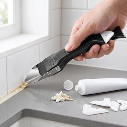 Grout Scraper Tool 3-in-1 Silicone Caulking Tools Caulk Remover Tool with 5 Replaceable Silicone Pads Sealant Finishing Tool (Black)