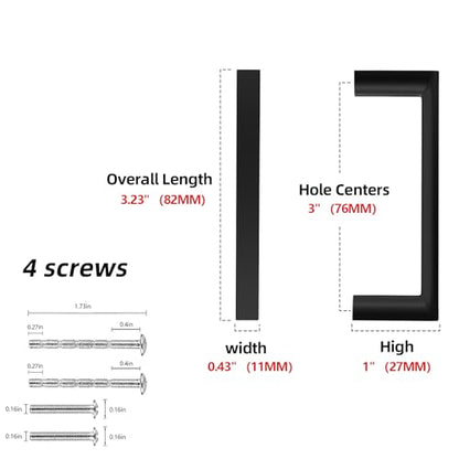Matte Black Kitchen Cabinet Pulls 3 Inch 10 Pack - color: Matte Black, size: 3'' Hole Center(76mm)