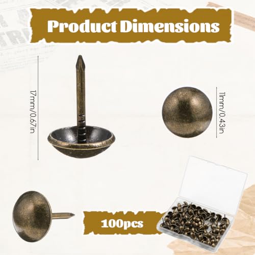 100pcs Upholstery Tacks for Furniture 7/16" Decorative Nails Thumb Tacks