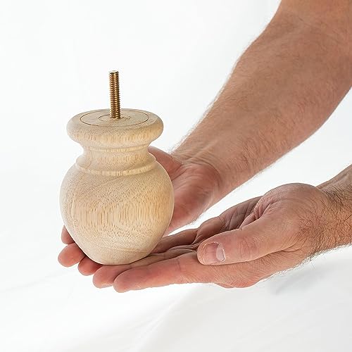 OUTWATER 4 in. H x 3-1/8 in. Dia Unfinished Solid Hardwood Bun Foot Leg for Furniture 4 Pack with 4 Free Insert Nuts and Drill Bit - color: Unfinished