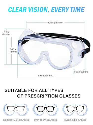 Safety Goggles Over Glasses, Anti Fog Protective Eyewear for Lab - color: White 1 Pack