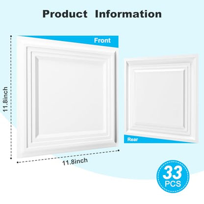 Art3d 33-Pack Accent 3D Textured Wall Panels, 11.8 x 11.8 in, White - color: White
