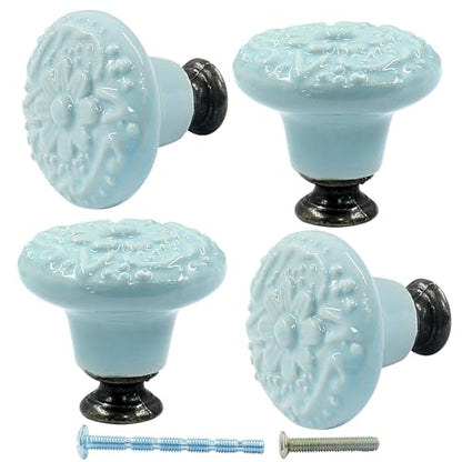 Piutouyar Sky Blue Ceramic Knobs, 34mm / 1.3 Inch Diameter, 4Pcs - color: Sky Blue, size: 4 Pieces