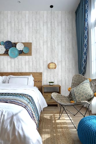 LXCREAT Wood Butcher Block Contact Paper, Shiplap Peel and Stick Wallpaper - color: White, size: 17.5" x 118"
