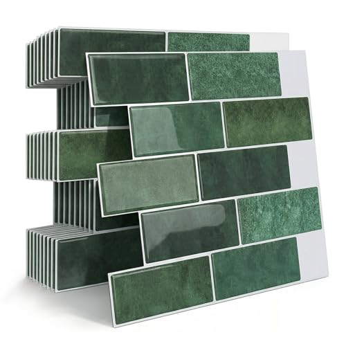 Arttown Peel and Stick 3D Wall Backsplash, 10-Sheet, 12" × 12" Green - color: Forest Green, size: 10PC 12"x12"
