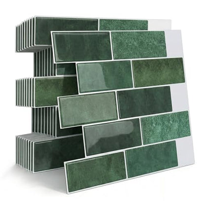 Arttown Peel and Stick 3D Wall Backsplash, 10-Sheet, 12" × 12" Green - color: Forest Green, size: 10PC 12"x12"