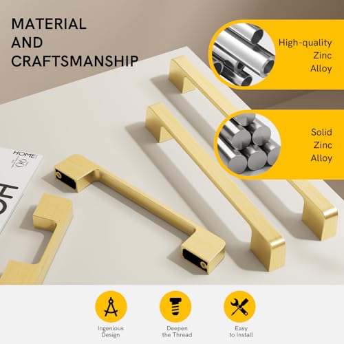 Rergy Cabinet Handles, Brushed Gold Drawer Pulls, 10", 10 Pack - color: Brushed Gold, size: 10"/256MM Hole Center