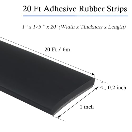 LSGCQ Neoprene Rubber Strips with Adhesive Backing Rubber Sheets - size: 1” Wide x 1/5" Thick x 20' Long