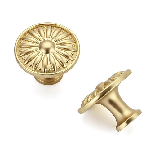 Brushed Gold Cabinet Knobs Rosette Drawer Knobs 1-1/4 Inch 10 Pack - color: Brushed Gold