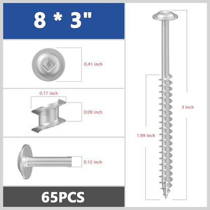 Wensilon Pocket Hole Screws, #8 x 3, Square Drive, White, 1lbs 65pcs - color: Silver, size: 8*3"