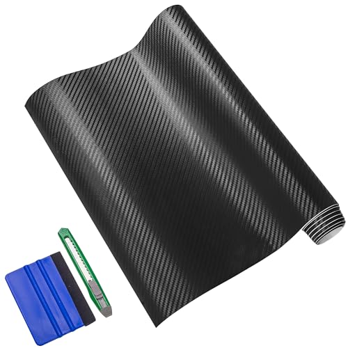 Arespark 3D Black Carbon Fiber Vinyl Wrap, Self Adhesive Car Wrap Film Stickers for Auto Cars DIY Decals Sheet with Air Release Bubble Free Including Tool Kits (1ft x 5ft) - size: 1ft x 5ft