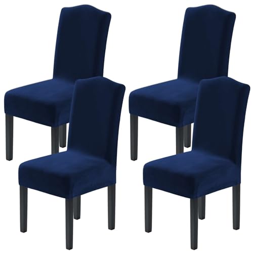 H.VERSAILTEX Velvet Dining Chair Covers Stretch Chair Covers for Dining Room Set of 4 Parson Chair Slipcovers Chair Protectors Covers Dining, Soft Thick Solid Velvet Fabric Washable, Navy - color: Navy, size: 4