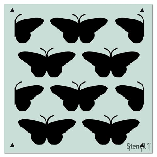 Stencil1 Butterfly Repeat Wallpaper Pattern Stencil - Durable Quality Reusable Stencils for Drawing Painting - Decorating Items and Decor on Walls Fabric & Furniture Art Craft 11" X 11" - color: Butterfly Repeat Wallpaper Pattern Stencil