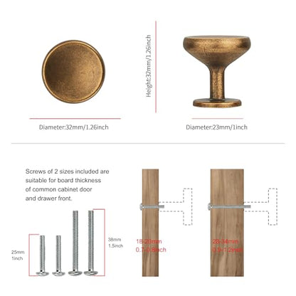 Sailing 10 Pack Cabinet Knob- Antique Brass Cabinet Handles Kitchen Cabinets Bedroom Dresser Drawer Handles Knobs - color: Antique Brass, size: 1.26"(32mm) Diameter Knob-10Pcs