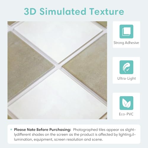 Commomy Matte 3D Peel and Stick Tile,10 Pcs 11.8"x11.8" Beige & White - color: Beige and White