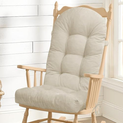 Rocking Chair Cushion - Chenille Fabric, High-Density Sponge, Durable Comfort Non-Slip Bottom Tufted Seat Pads with Ties, Chenille︱Cream, 44x19x4 inch - color: Cream