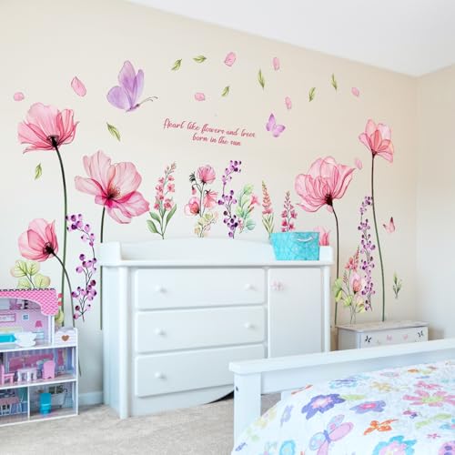 Vancoup 4 Sheets Huge Pink Flower Wall Stickers Self-Adhesive Art Decor - color: Pink Flower