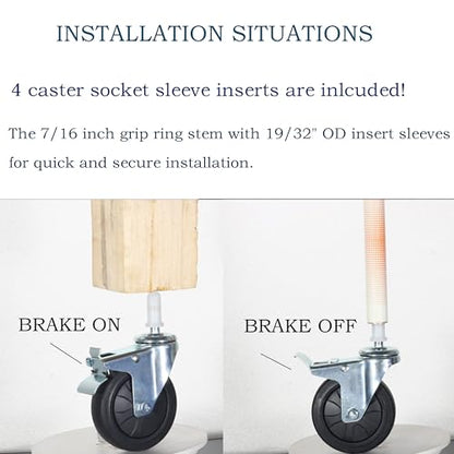 Stem Casters, 7/16" x 1-3/8" Swivel Casters (With Brake, 3 Inch) - color: With Brake, size: 3 Inch
