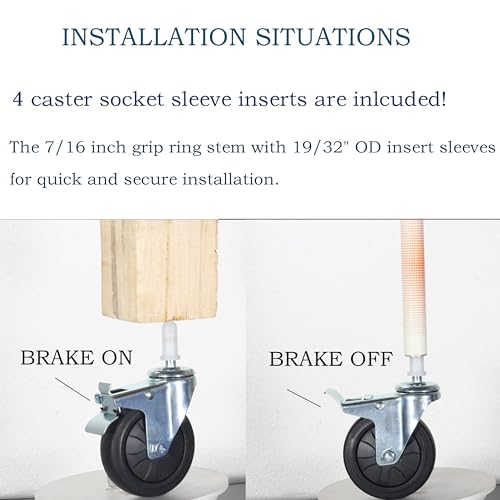 Stem Casters, 7/16" x 1-3/8" 500 Lbs Casters (Without Brake, 2 Inch) - color: With Brake, size: 2 inch