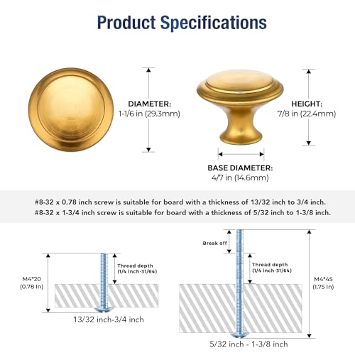 JOY DECOR Gold Cabinet Drawer Hardware,30mm Kitchen Cabinet Knobs,18 Pack - color: Gold
