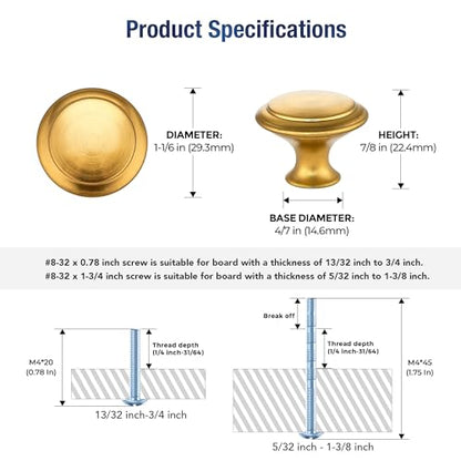 JOY DECOR Gold Cabinet Drawer Hardware,30mm Kitchen Cabinet Knobs,18 Pack - color: Gold