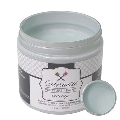 Colorantic-Bundle Blue Grey Chalk Paint (Raindance,16 Oz) and Clear Wax (4 Oz)