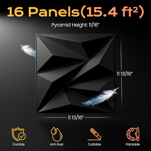 Sonicism Wall Panels 16Pack 3D Wall Panels 0.7"x11.8"x11.8"Creative Cutting - color: Charcoal Black, size: 16 Pack (15.36 Sq Ft)