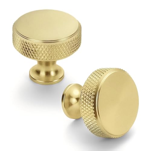 Asidrama 20 Pack Brushed Gold Knurled Cabinet Knobs Kitchen Cabinet Pulls Gold Hardware for Cupboard Dresser Drawer - color: Brushed Gold, style: 20 Pack