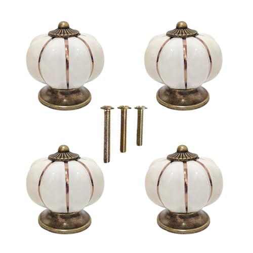 Vintage Ceramic Pumpkin Cabinet Knobs, Kitchen Cabinet Drawers Dresser Cupboard Pull Handles Door Pulls with 3 Kinds of Screws 4 Pack