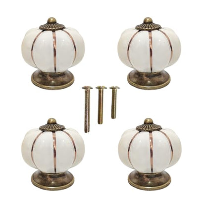 Vintage Ceramic Pumpkin Cabinet Knobs, Kitchen Cabinet Drawers Dresser Cupboard Pull Handles Door Pulls with 3 Kinds of Screws 4 Pack