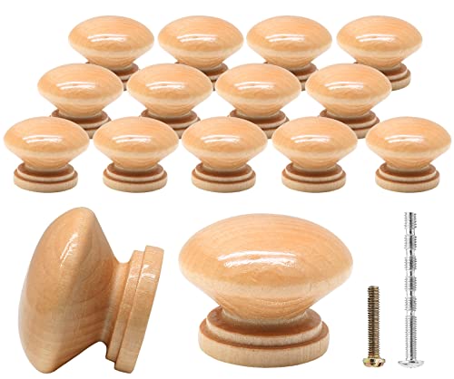 Waziaqoc 15PCS Round Wood Drawer Knobs, 1-3/8 inch, Wood Grain - color: Wood Grain