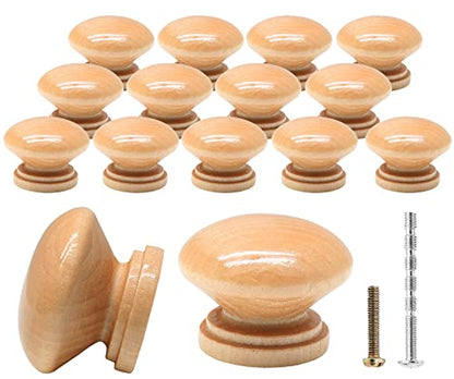 Waziaqoc 15PCS Round Wood Drawer Knobs, 1-3/8 inch, Wood Grain - color: Wood Grain