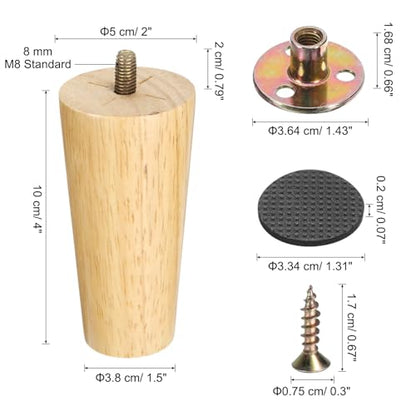 uxcell 4 Pack Furniture Legs, 4 Inch Round Wood Legs, Replacement Chair Feet for Couch Sofa Chair Bed Dresser Cabinet - size: 4 inch